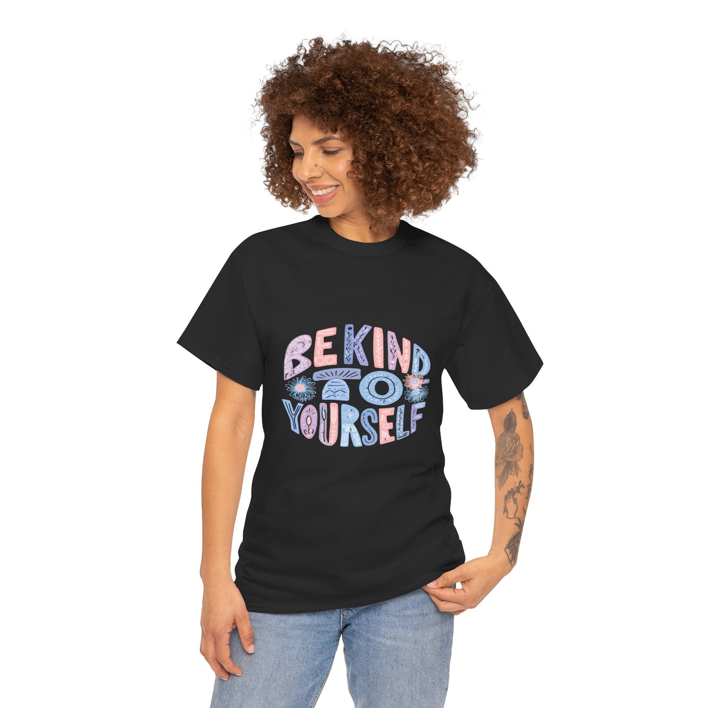 Be Kind to Yourself Pink T-Shirt – Uplifting Floral Self-Care Message