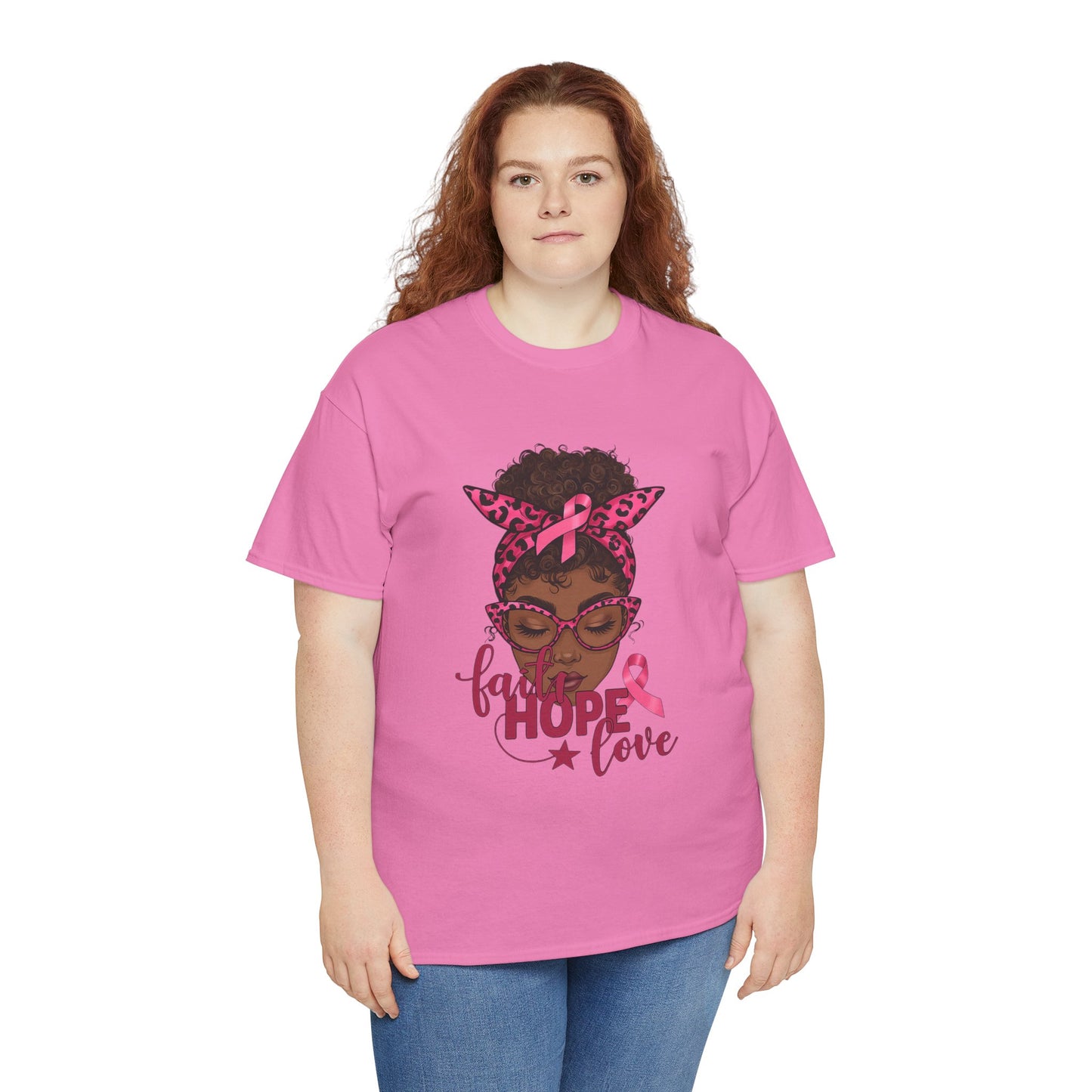 Hope Love Faith Black Woman Pink Ribbon Tee
