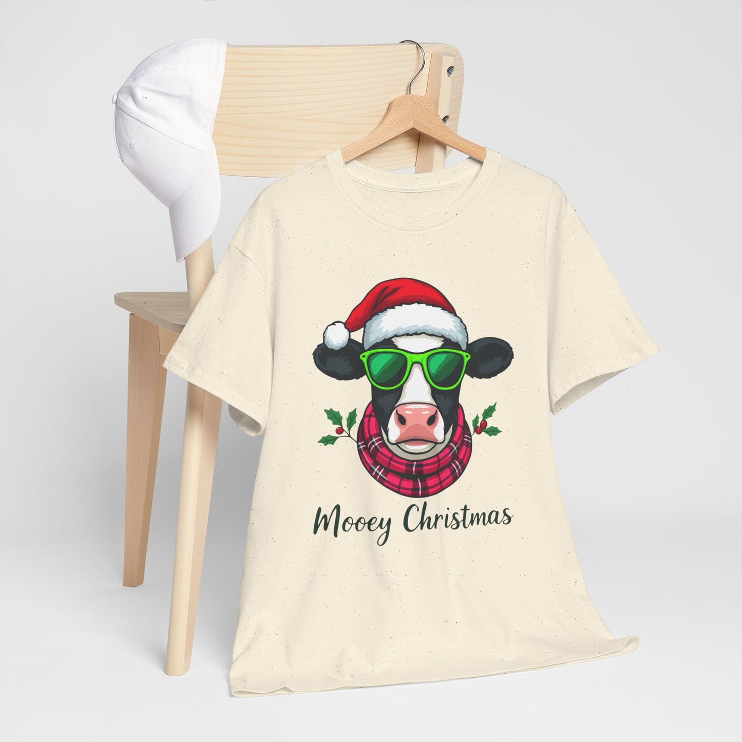 Moovey Christmas Cow Tee - Pink Plaid Scarf & Sunglasses