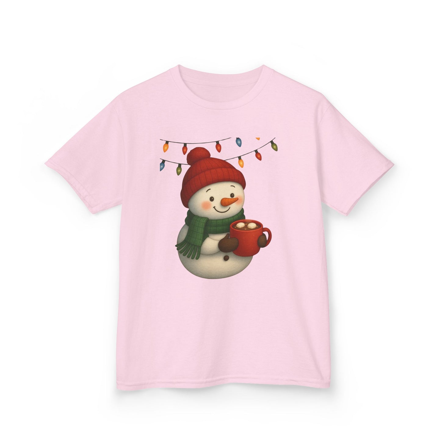 Snowman Dino Hot Chocolate Kids Christmas Tee