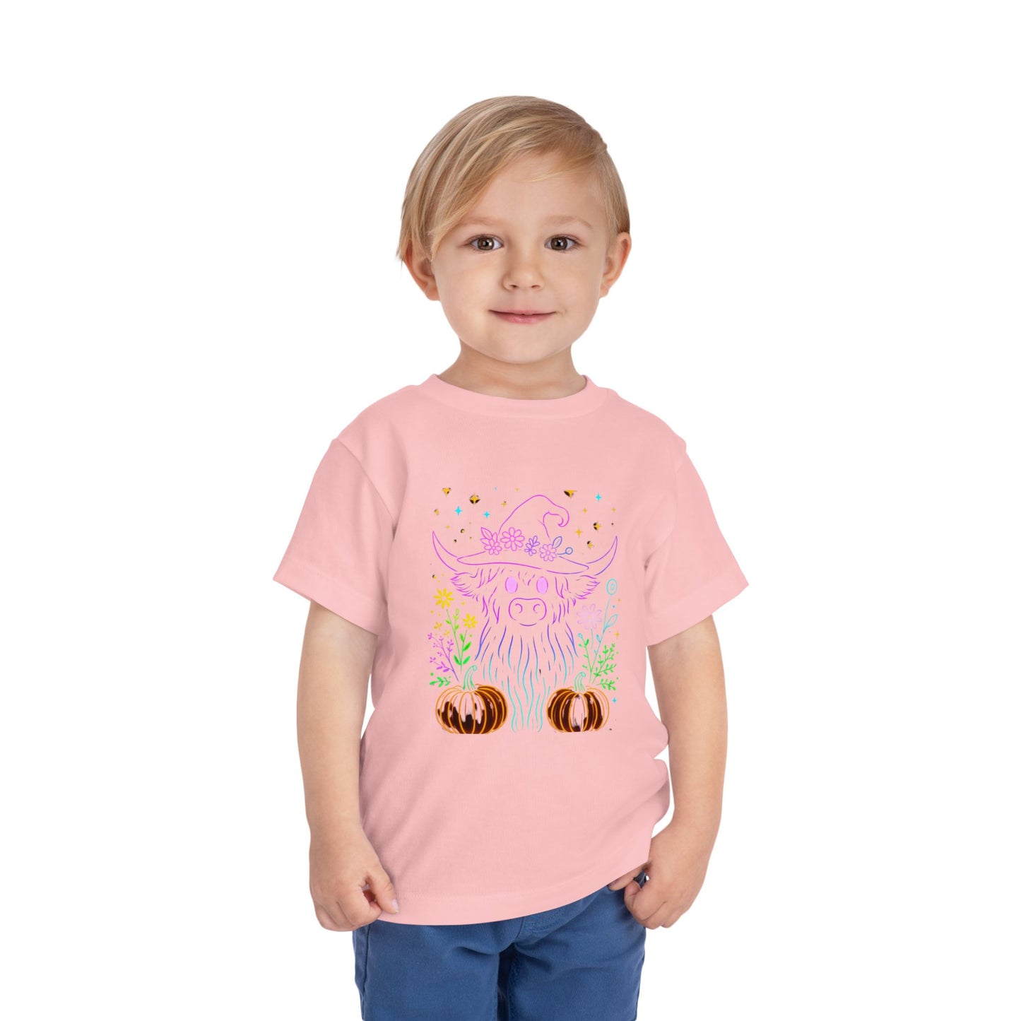 Toddler Tee Highland Cow Witch Hat Halloween Shirt
