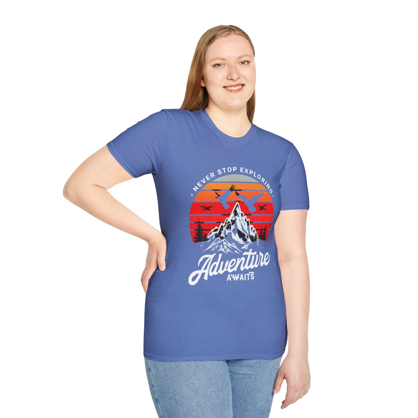 Adventure Awaits T-Shirt | Unisex Softstyle Tee | Perfect for Travel Lovers, Outdoor Adventures, Camping, Nature Gifts, Explore