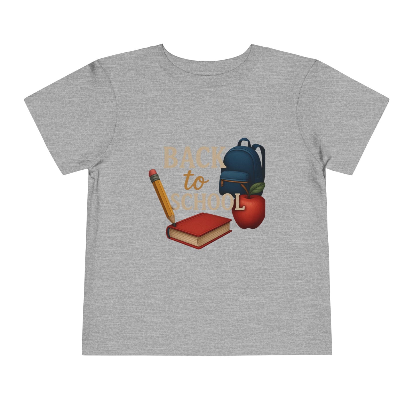 Toddler Tee Back to School Shirt with Backpack, Apple, Pencil, and Book Design