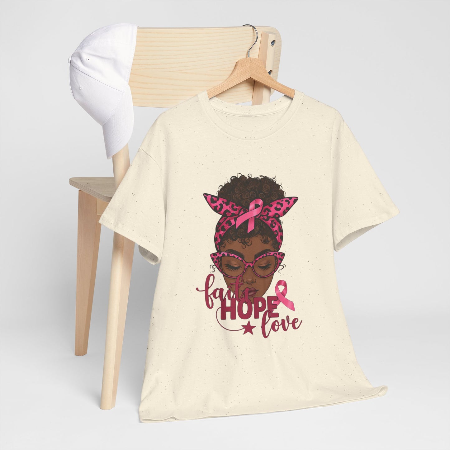 Hope Love Faith Black Woman Pink Ribbon Tee