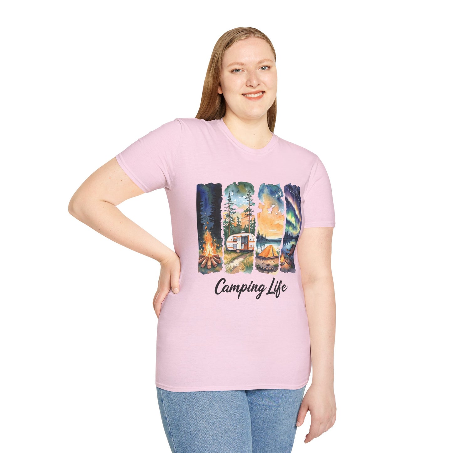Camping Life Unisex Softstyle T-Shirt, Outdoor Apparel, Adventure Wear, Summer Camping Gear, Nature Lover Gift