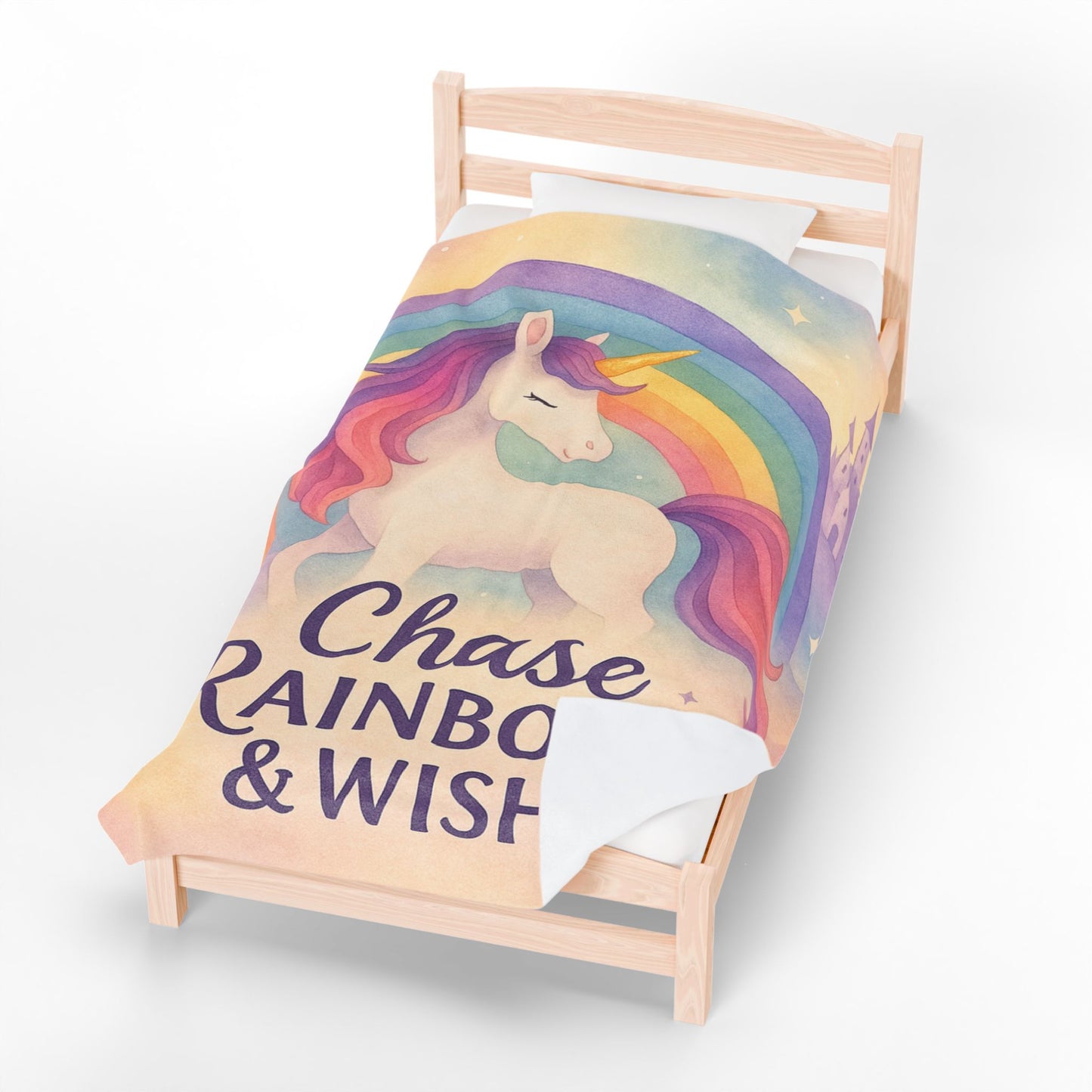 Unicorn Rainbow Plush Blanket, Cozy Kids Blanket, Soft Velveteen Throw, Magical Nursery Decor, Chase Rainbows & Wishes