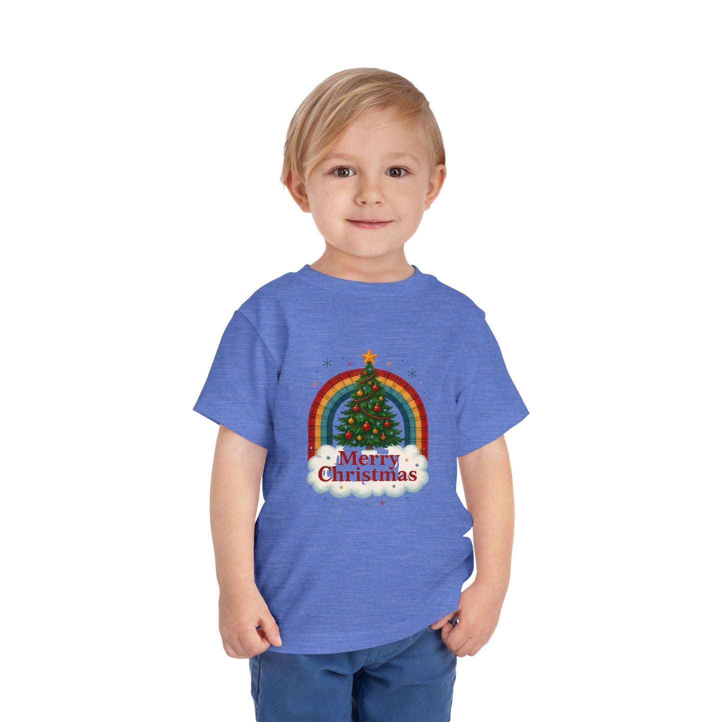 Merry Christmas Plaid Rainbow Tree Toddler Tee