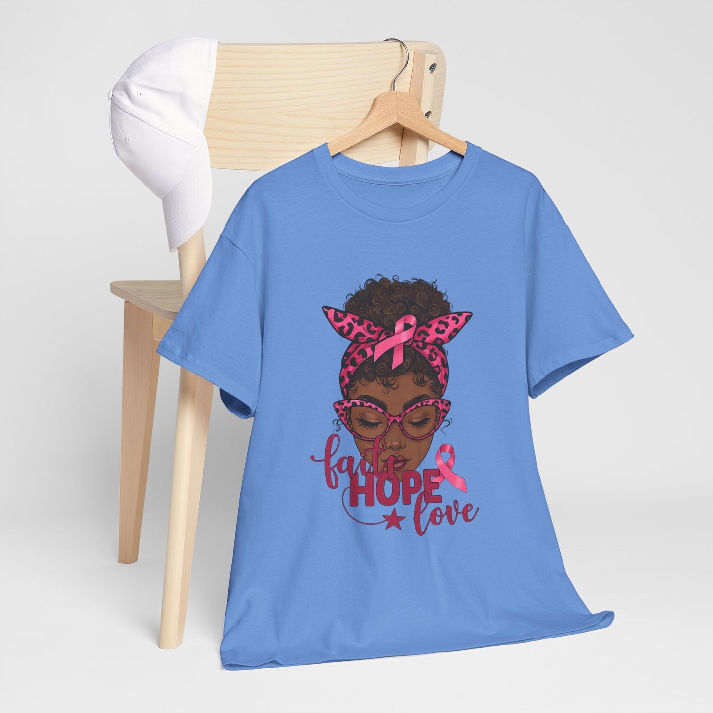 Hope Love Faith Black Woman Pink Ribbon Tee