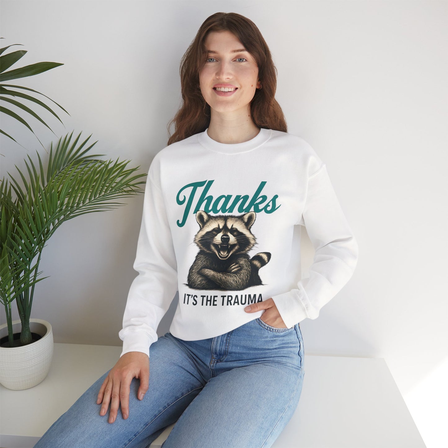 Thanks It's The Trauma Raccoon Halloween Sweatshirt