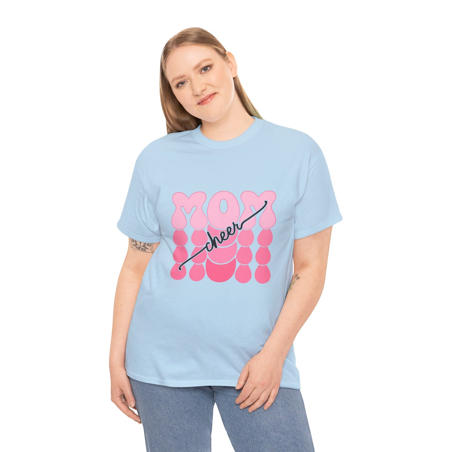 MOM Cheer – Pink Bubble Letter Spirit Tee