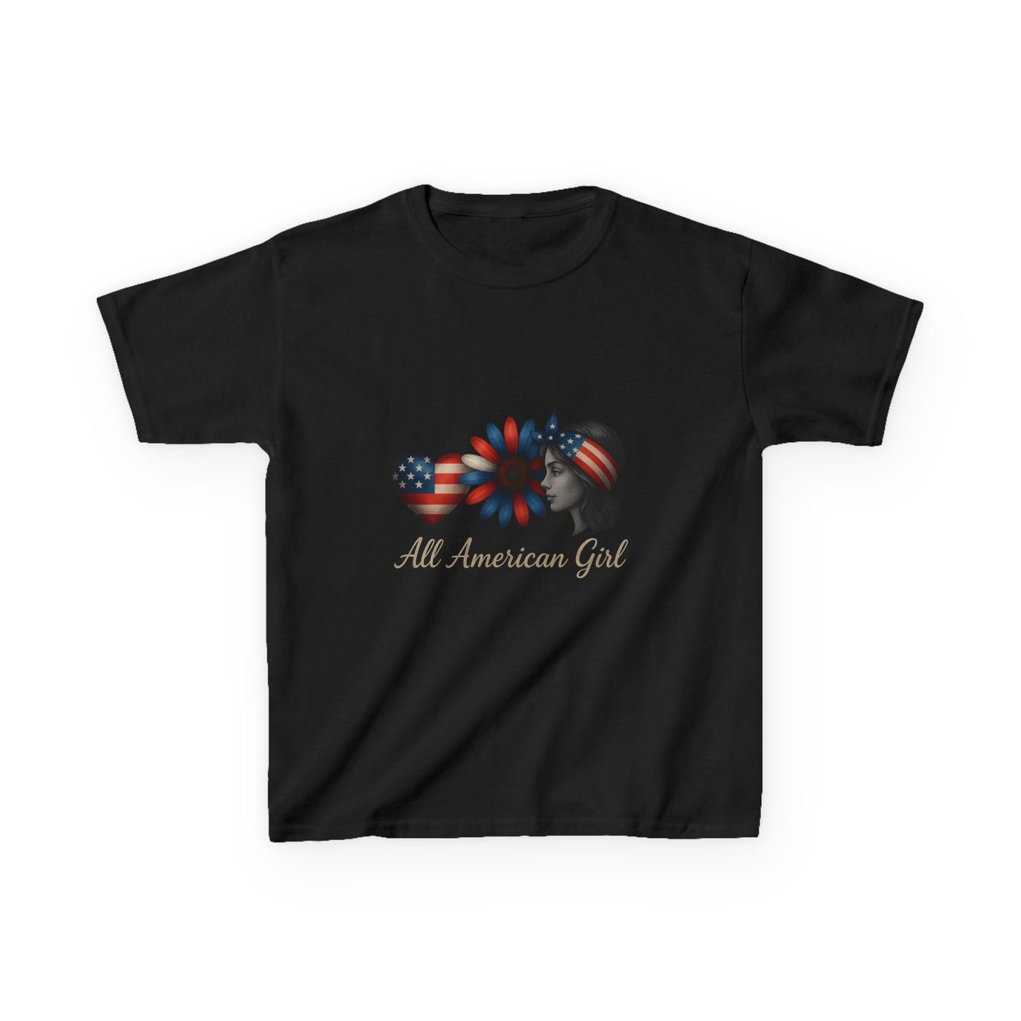 All American Girl Dinosaur Tee - Patriotic Kids Shirt