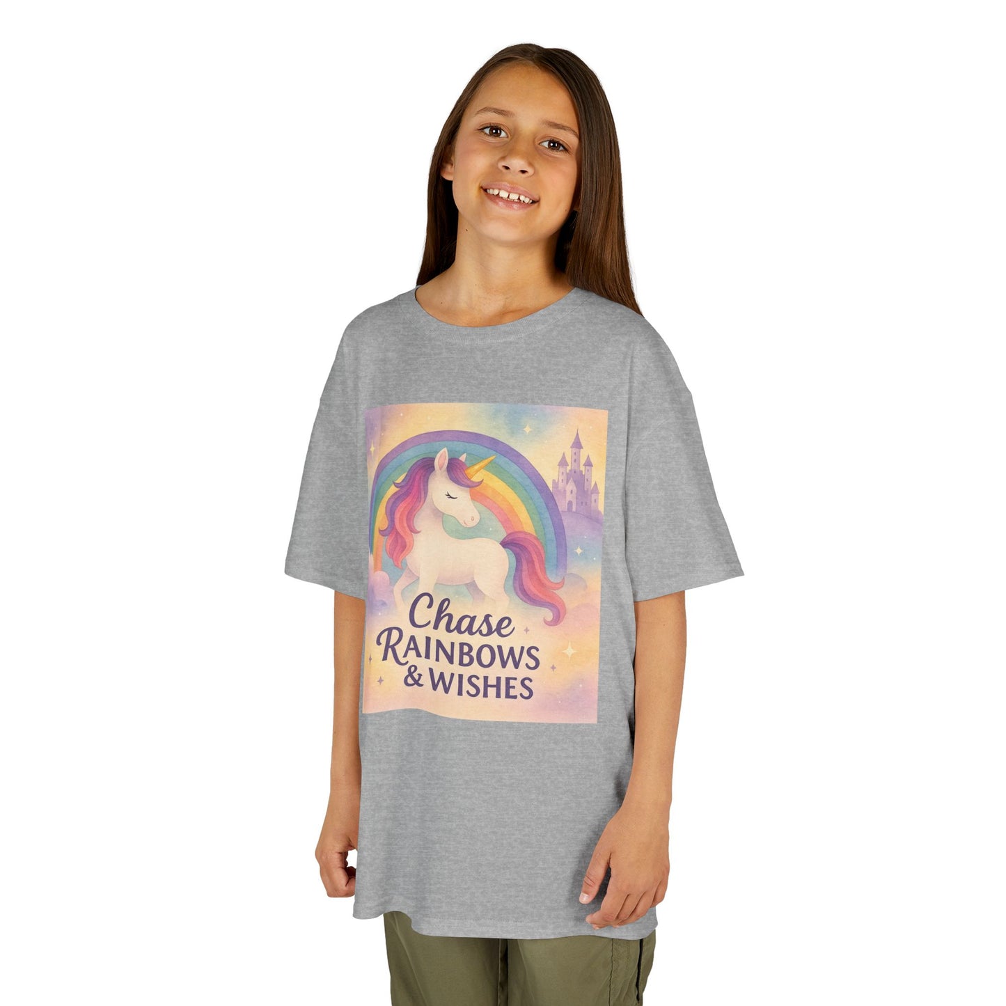 Chase Rainbows & Wishes Unicorn Kids Tee, Magical T-Shirt, Birthday Gift for Kids, Unicorn Lover Apparel, Playful Cotton Tee