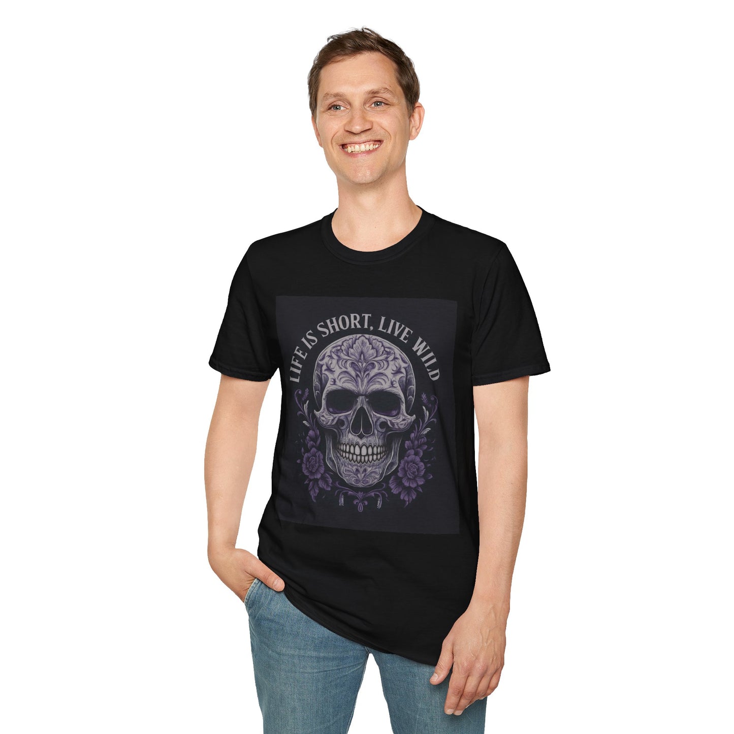 Skull Graphic T-Shirt: Live Wild, Unisex Style for Everyday Wear, Casual Outfit, Gift for Friends, Music Festivals, Halloween