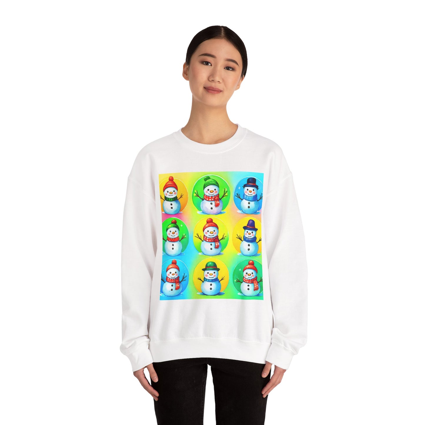 Snowmen Grid Crewneck Sweatshirt - Holiday Cartoon Style
