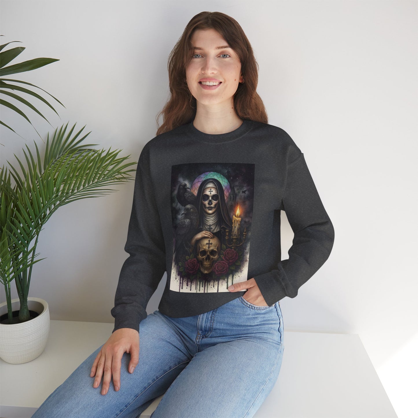 Gothic Nun Skull Halloween Crewneck Sweatshirt