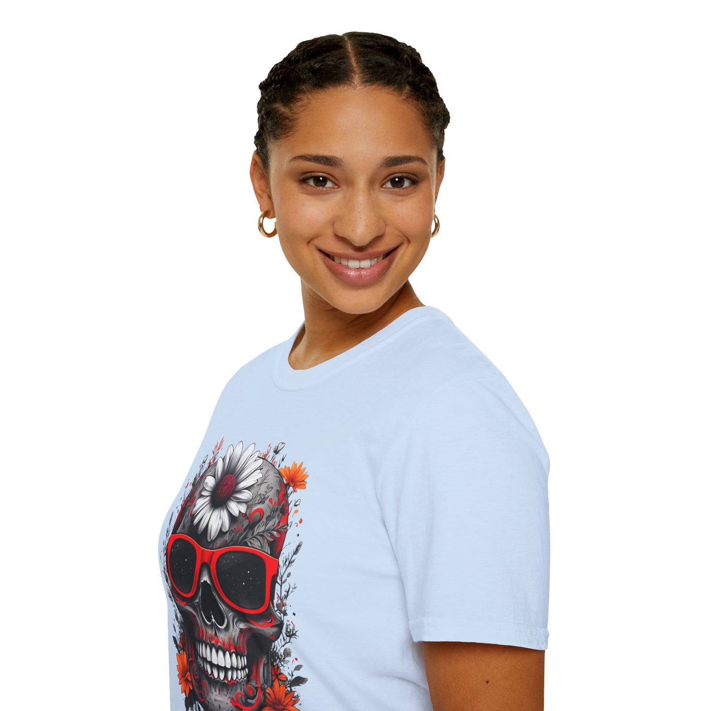 Skull & Flower Graphic T-Shirt, Unisex Casual Tee, Edgy Fashion Wear, Festival Outfit, Gift for Halloween & Day of the Dead