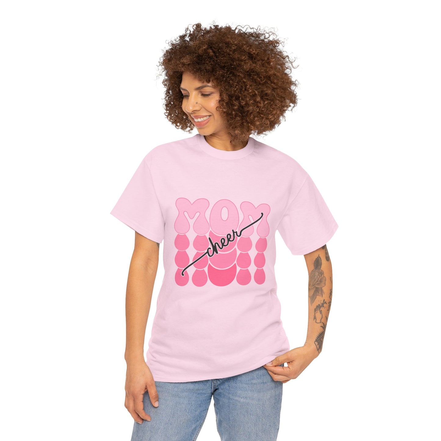 MOM Cheer – Pink Bubble Letter Spirit Tee