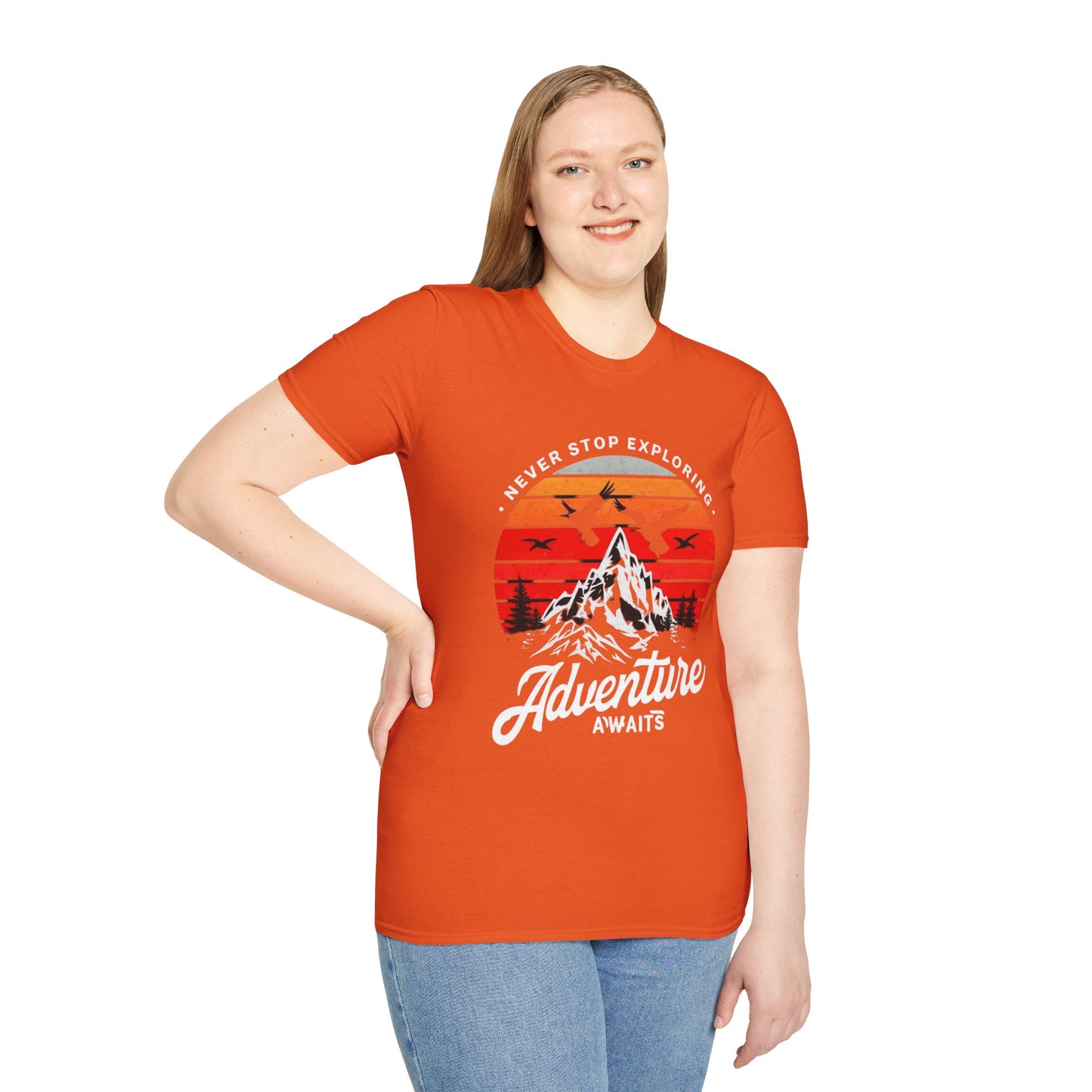 Adventure Awaits T-Shirt | Unisex Softstyle Tee | Perfect for Travel Lovers, Outdoor Adventures, Camping, Nature Gifts, Explore