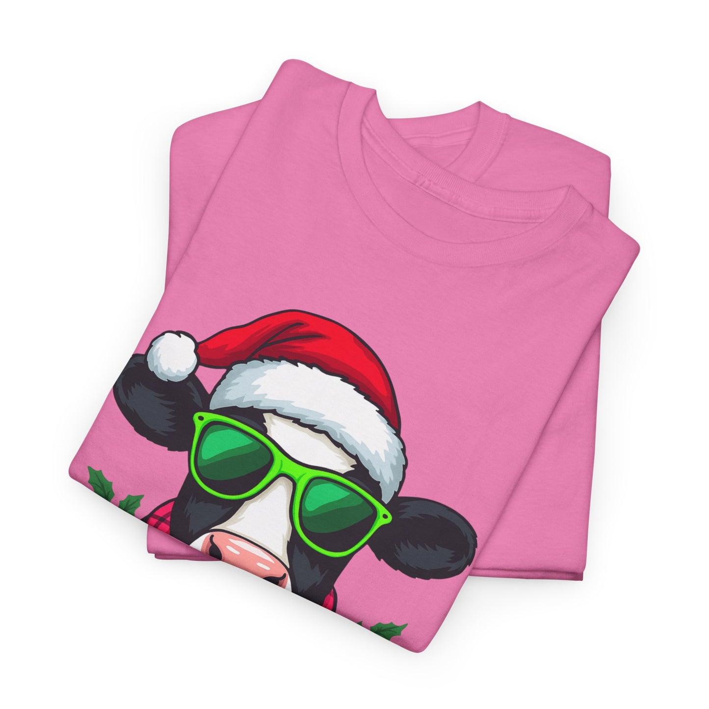 Moovey Christmas Cow Tee - Pink Plaid Scarf & Sunglasses