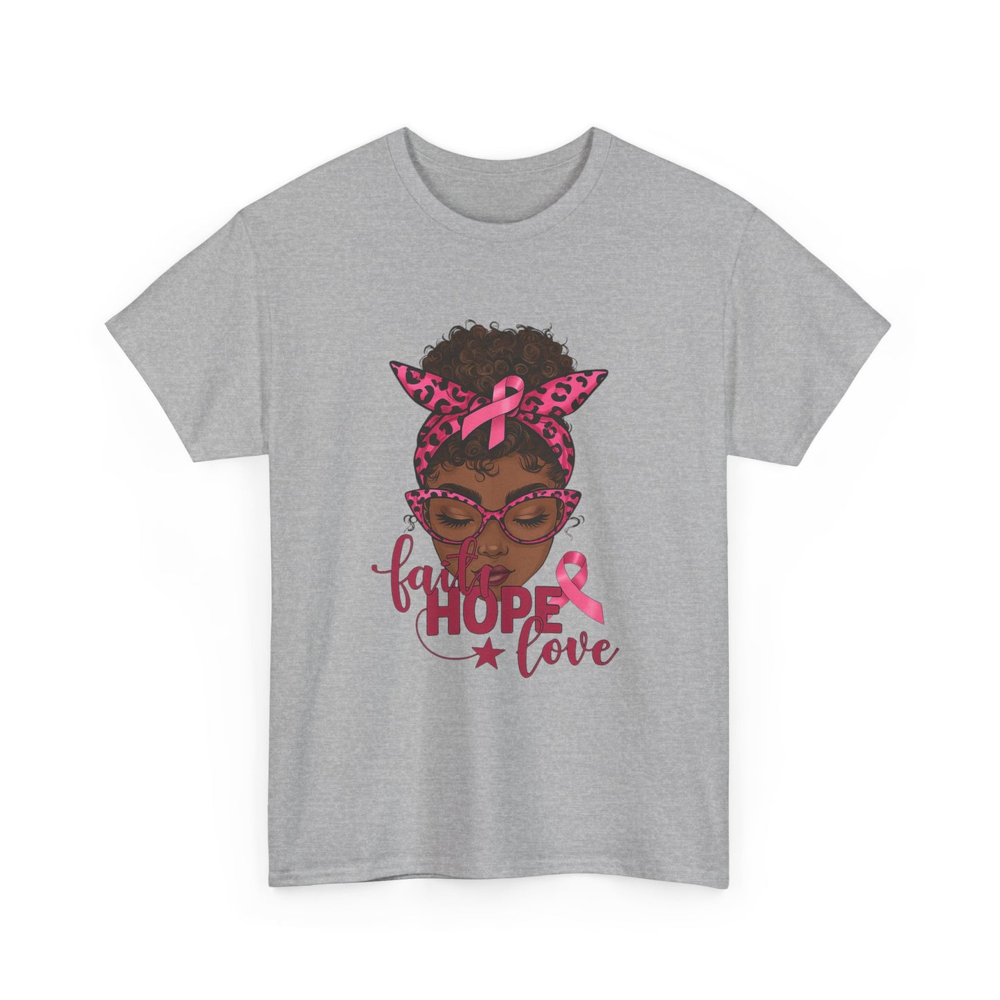 Hope Love Faith Black Woman Pink Ribbon Tee