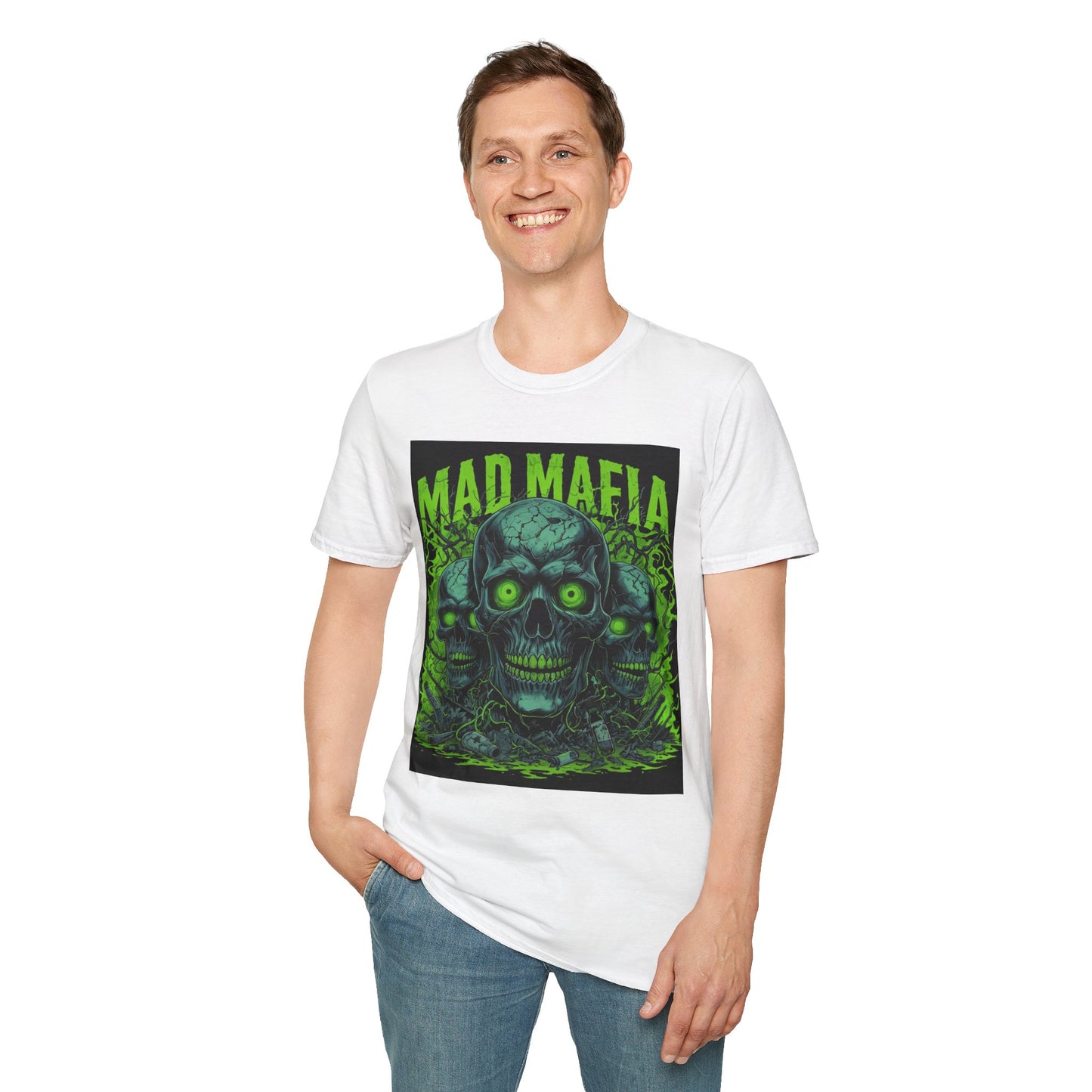 Mad Mafia Unisex Softstyle T-Shirt | Edgy Graphic Tee for Casual Wear, Gift for Halloween, Party, or Everyday Style