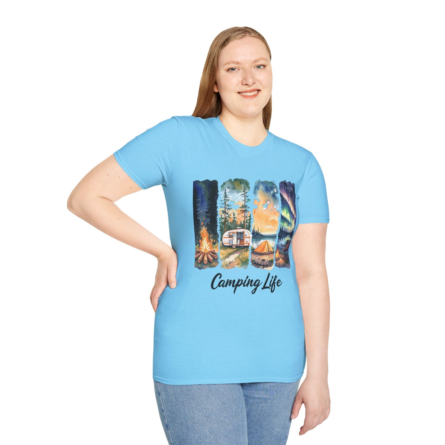 Camping Life Unisex Softstyle T-Shirt, Outdoor Apparel, Adventure Wear, Summer Camping Gear, Nature Lover Gift