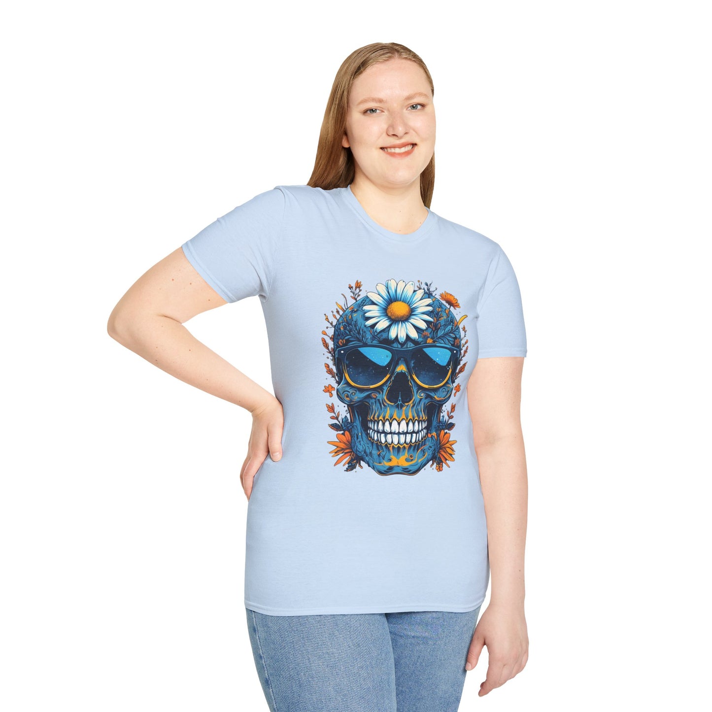 Bohemian Skull T-Shirt - Artistic Graphic Tee for Music Lovers, Festival Attire, Unique Gift, Unisex Softstyle Top