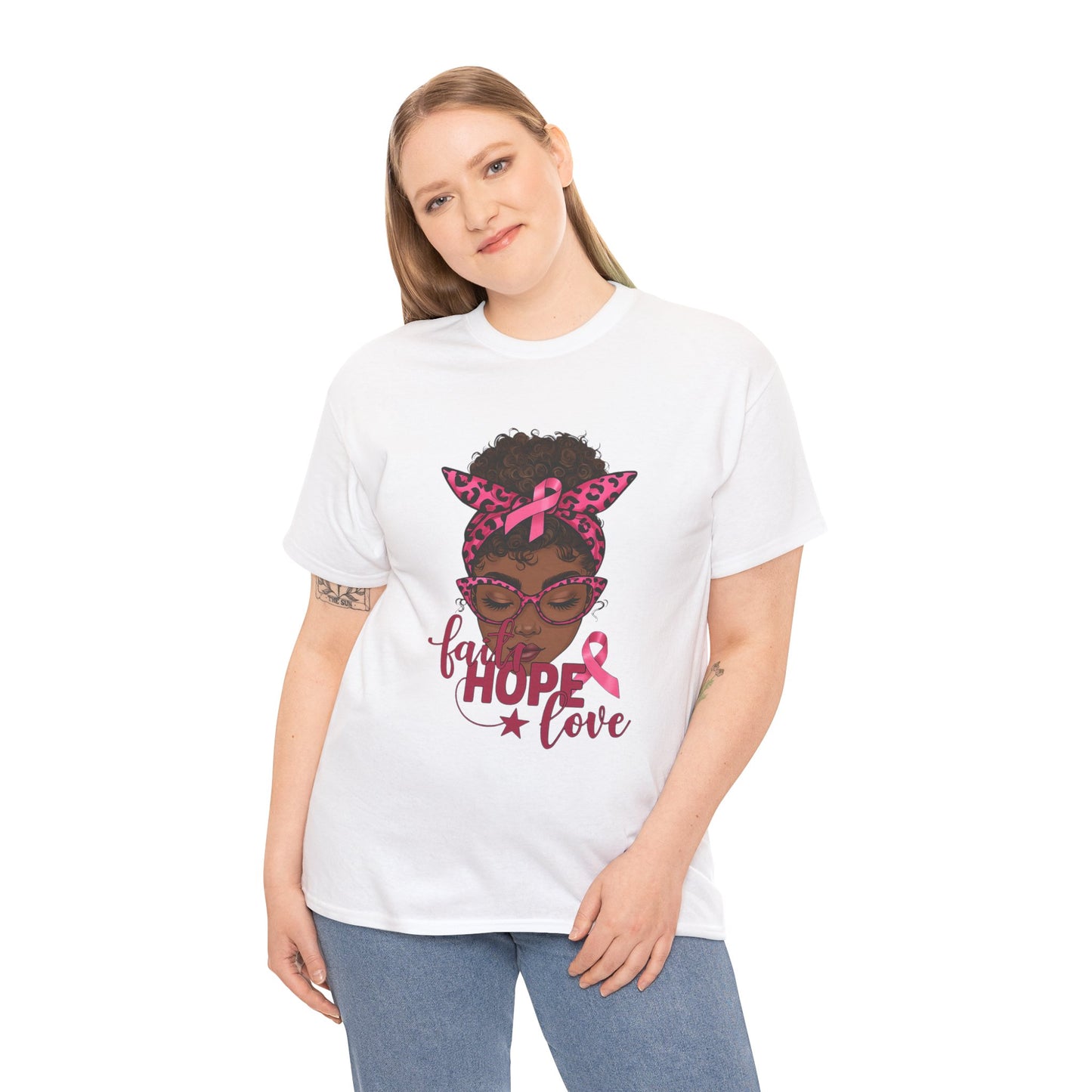 Hope Love Faith Black Woman Pink Ribbon Tee