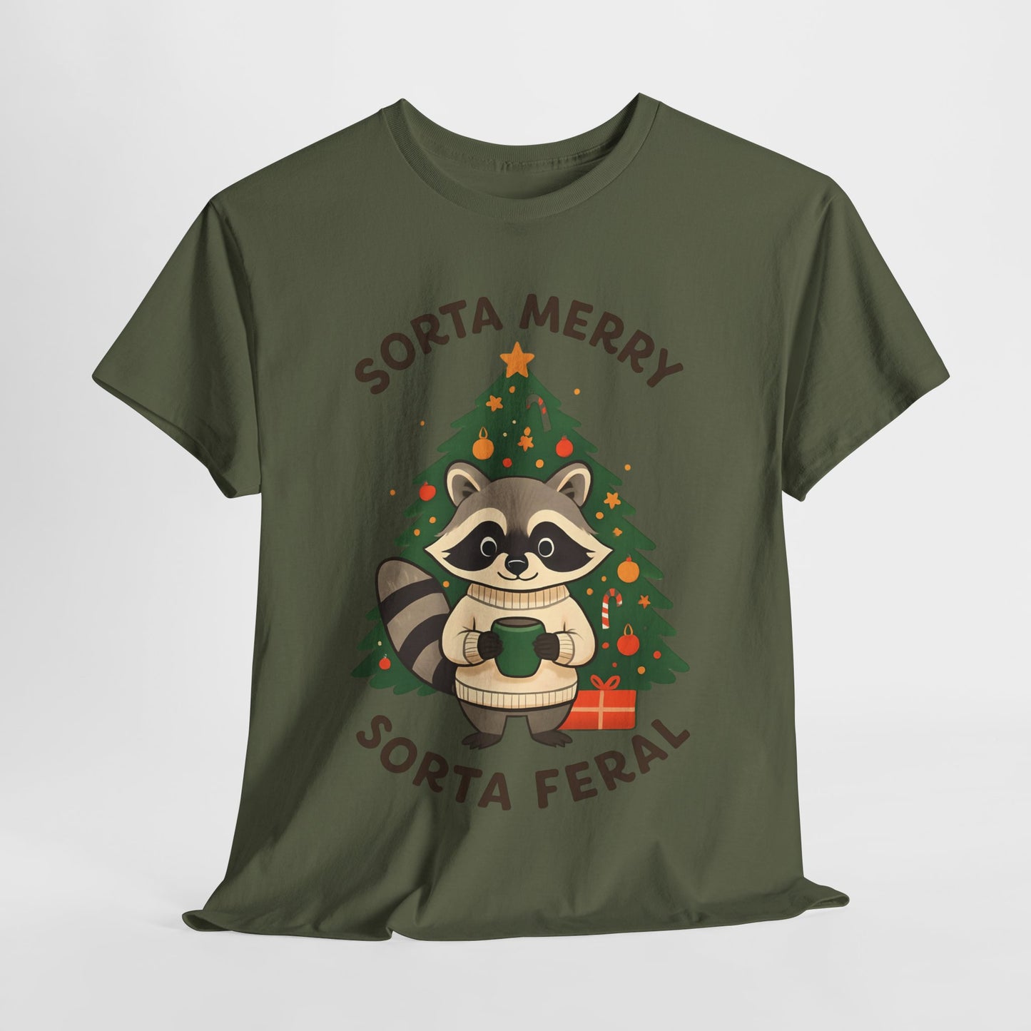 Sorta Merry Sorta Feral Raccoon Christmas Tee