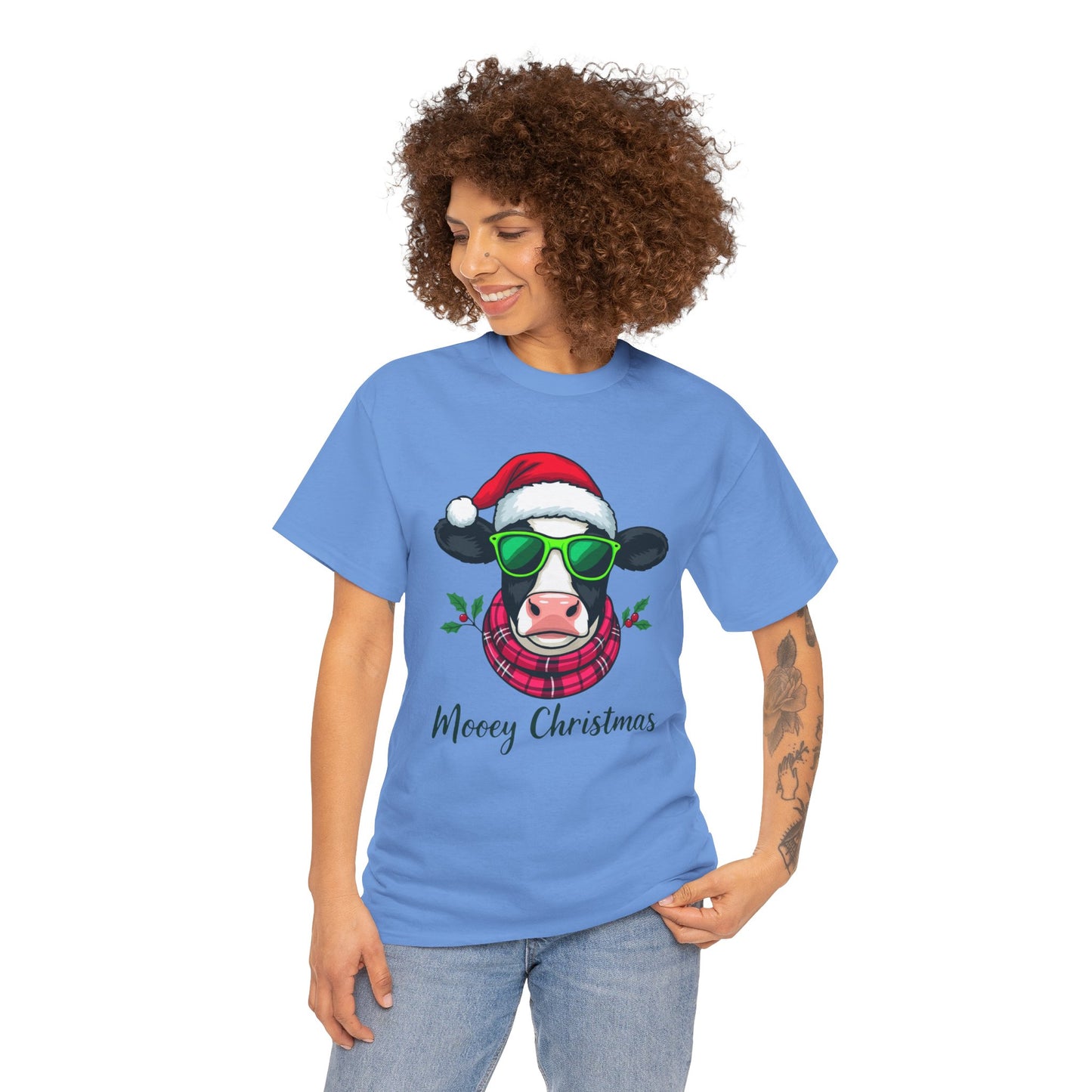 Moovey Christmas Cow Tee - Pink Plaid Scarf & Sunglasses