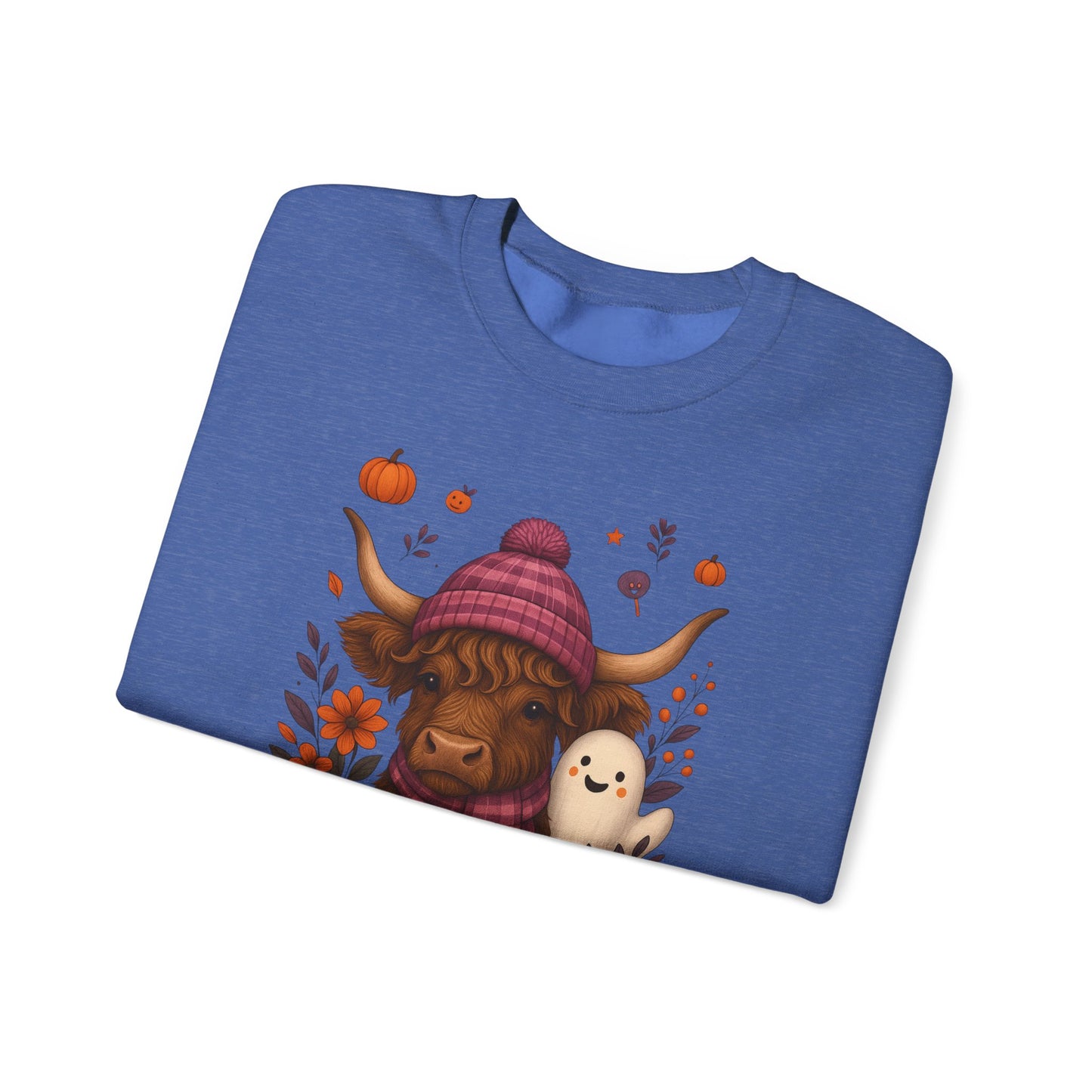 Highland Cow & Ghost Halloween Crewneck Sweatshirt