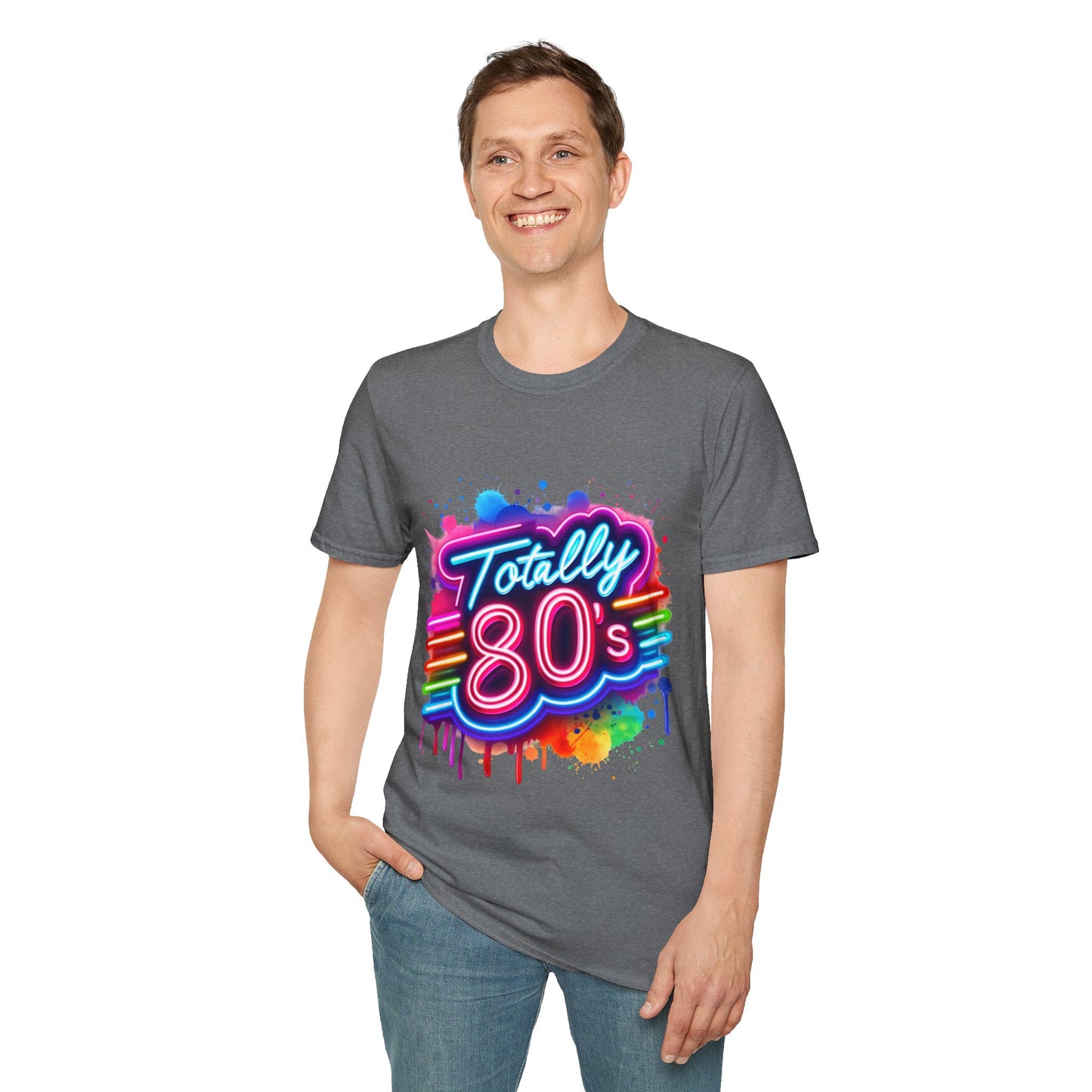 Totally 80s Unisex Softstyle T-Shirt – Retro Vintage Tee, Nostalgic Gift, Party Shirt, Perfect for 80s Theme Events, Festival Wear