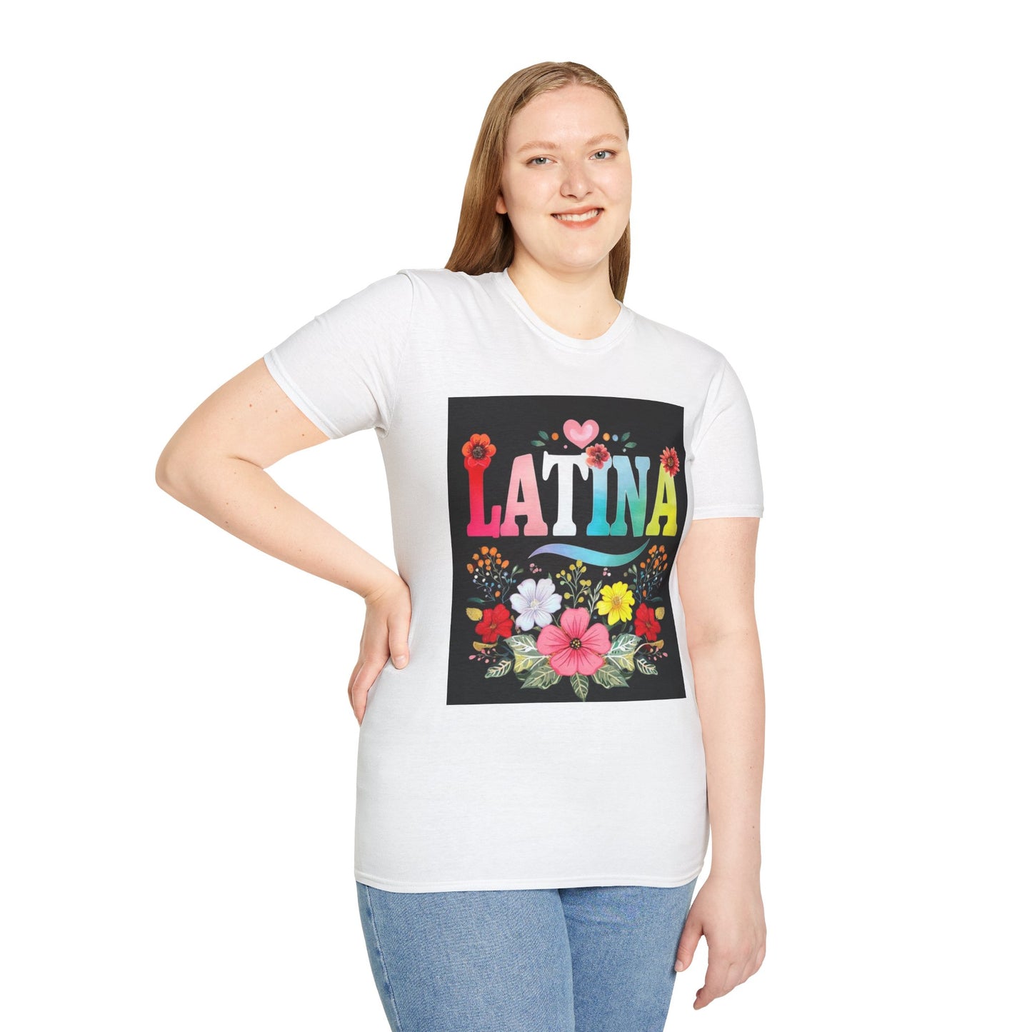 Colorful Latina Floral Tee - Celebrating Culture, Unisex Softstyle T-Shirt, Gift for Latina Pride, Floral Design, Everyday Wear