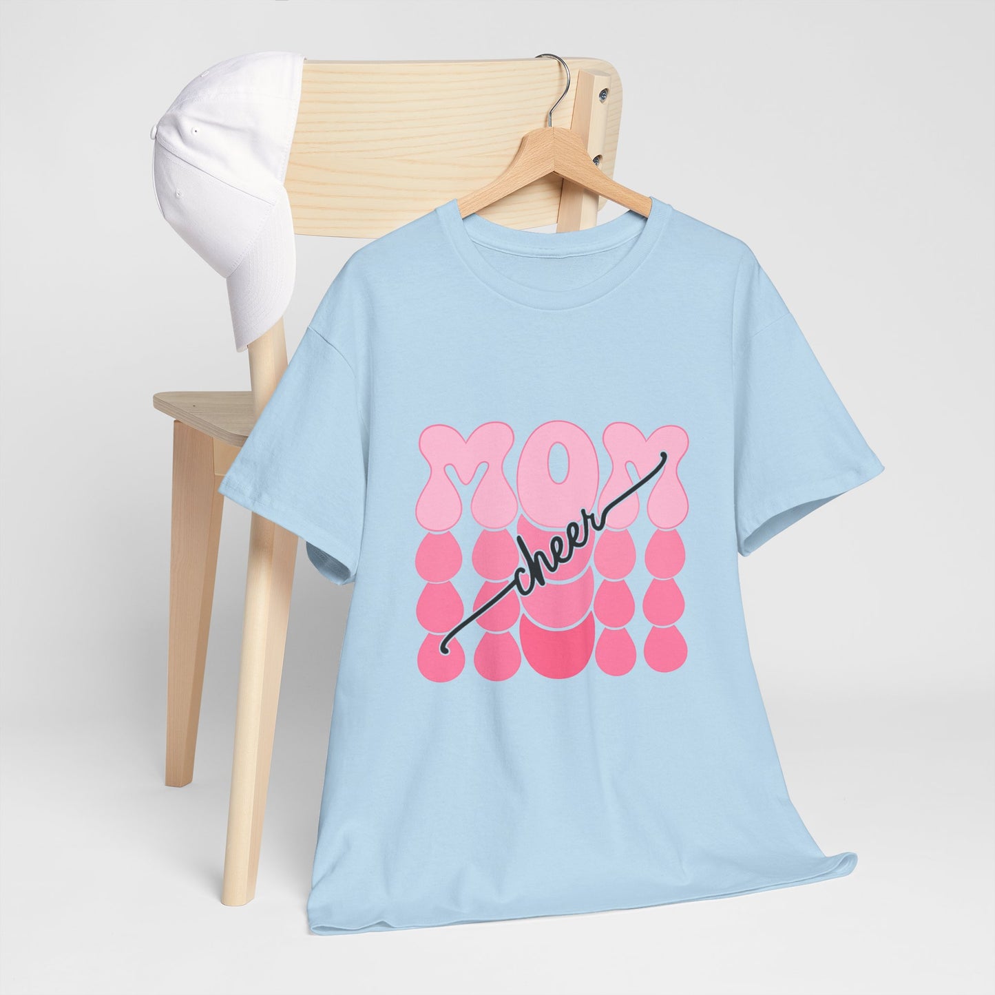 MOM Cheer – Pink Bubble Letter Spirit Tee