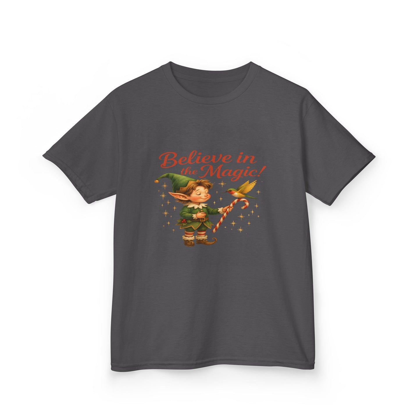 Believe in the Magic Elf & Dino Christmas Kids Tee