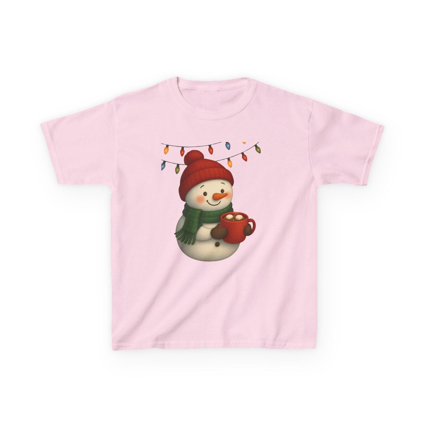 Snowman Dino Hot Chocolate Kids Christmas Tee