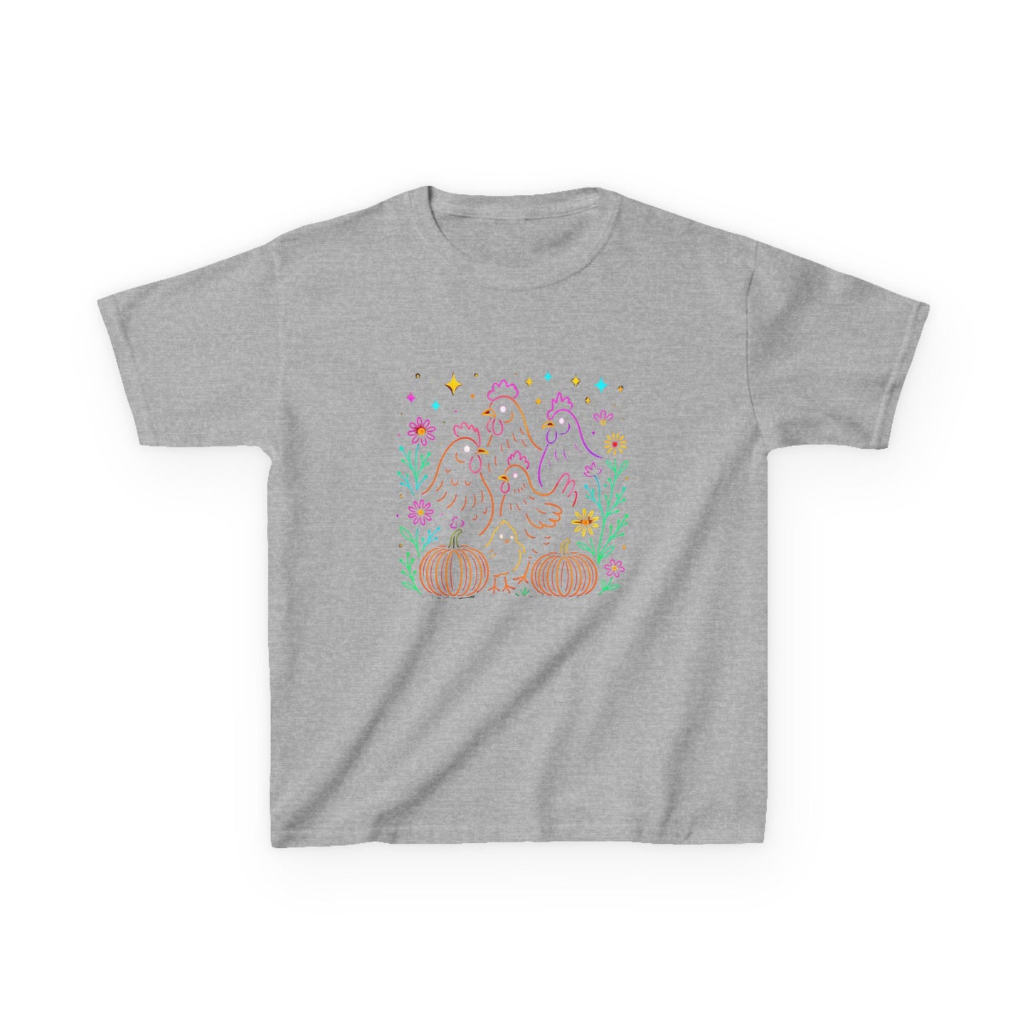 Festive Chickens & Pumpkins Kids Tee - Fall Harvest Fun