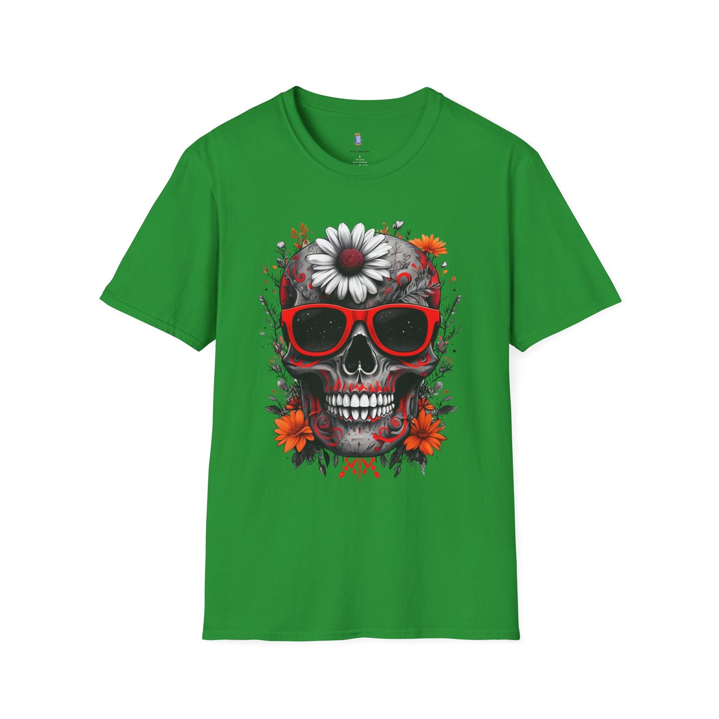 Skull & Flower Graphic T-Shirt, Unisex Casual Tee, Edgy Fashion Wear, Festival Outfit, Gift for Halloween & Day of the Dead