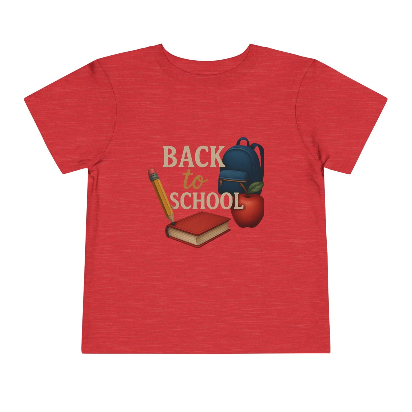 Toddler Tee Back to School Shirt with Backpack, Apple, Pencil, and Book Design