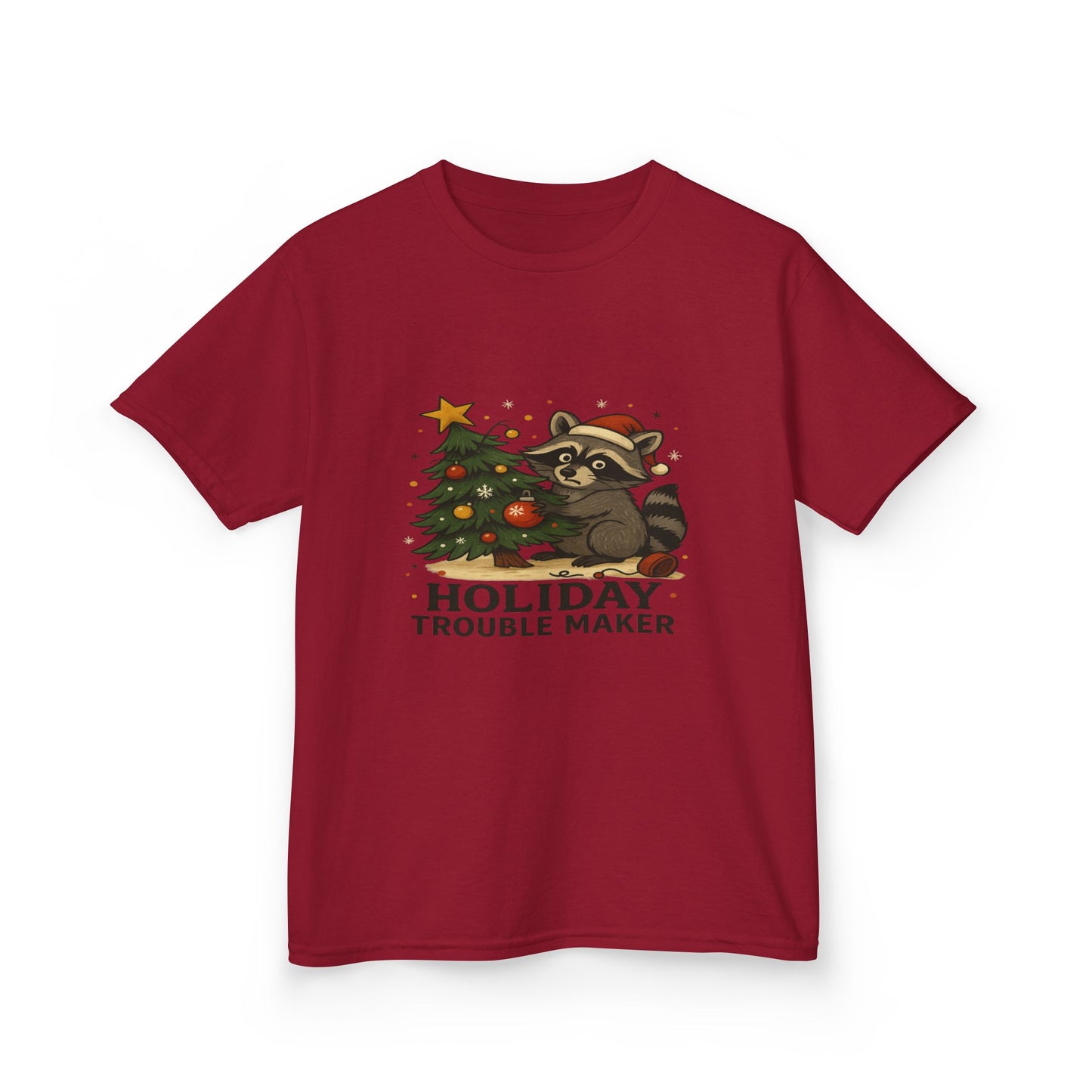 Holiday Trouble Maker Raccoon Christmas Kids Tee