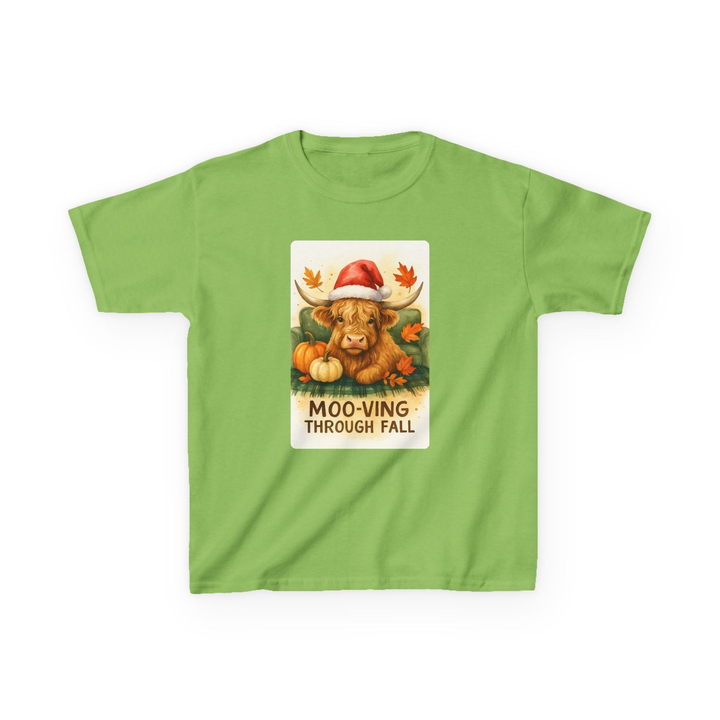 Moo-ving Through Fall Highland Cow Kids Tee