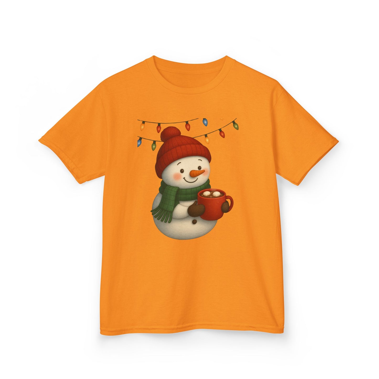 Snowman Dino Hot Chocolate Kids Christmas Tee