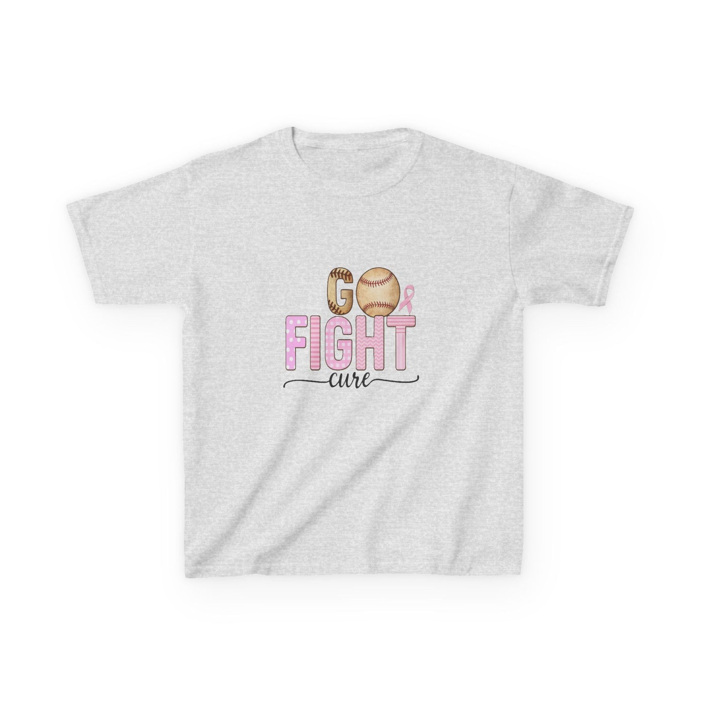 Go Fight Cure Baseball Pink Ribbon Kids Christmas Tee