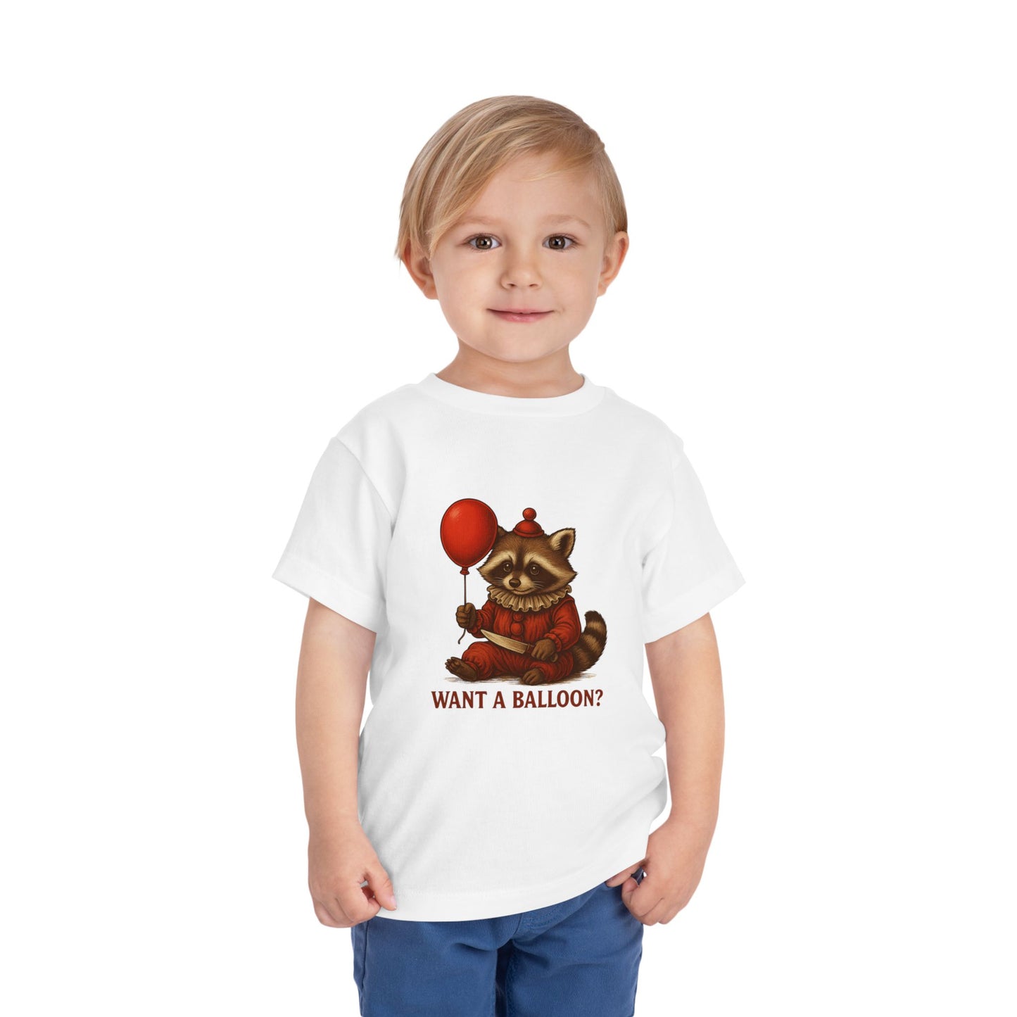 Toddler Halloween Tee with Seated Raccoon Clown Design
