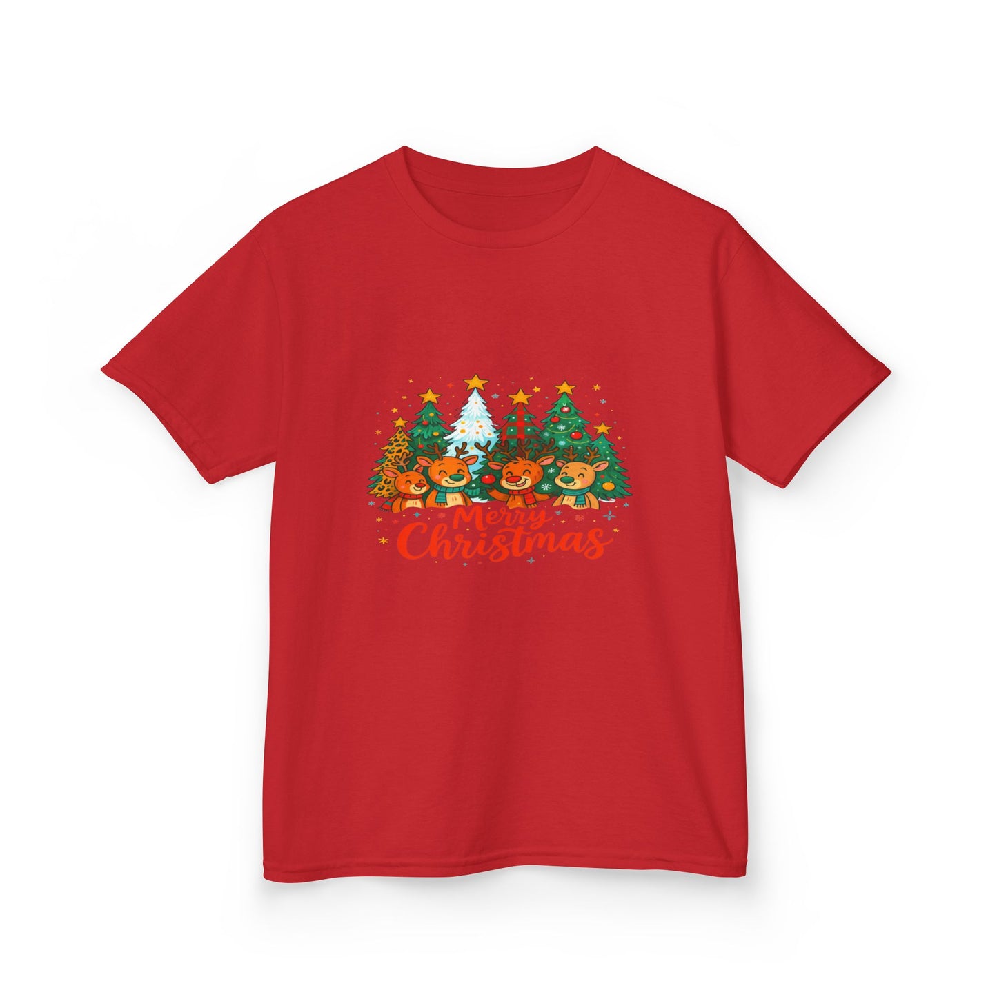 Merry Christmas Reindeer & Dino Trees Kids Tee