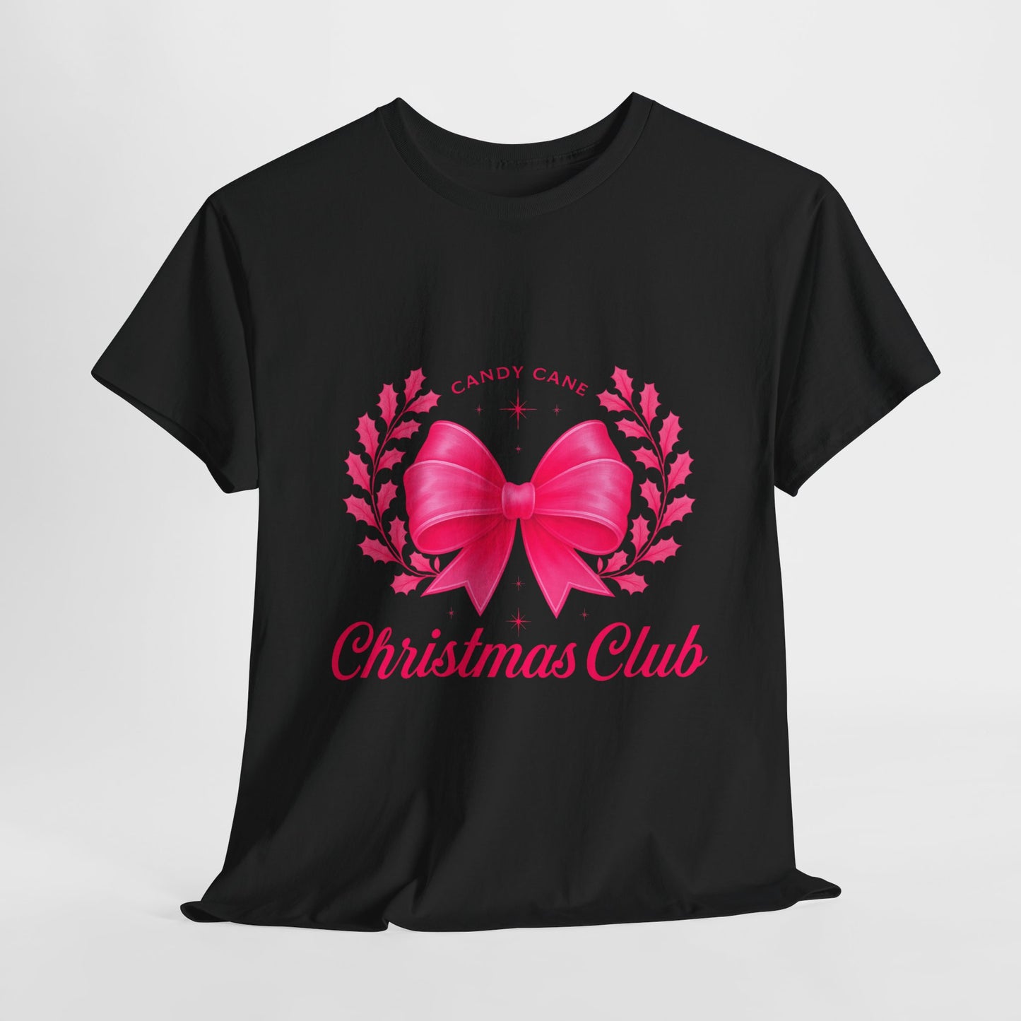 Christmas Tee with Pink Bow and Candy Cane Christmas Club Text