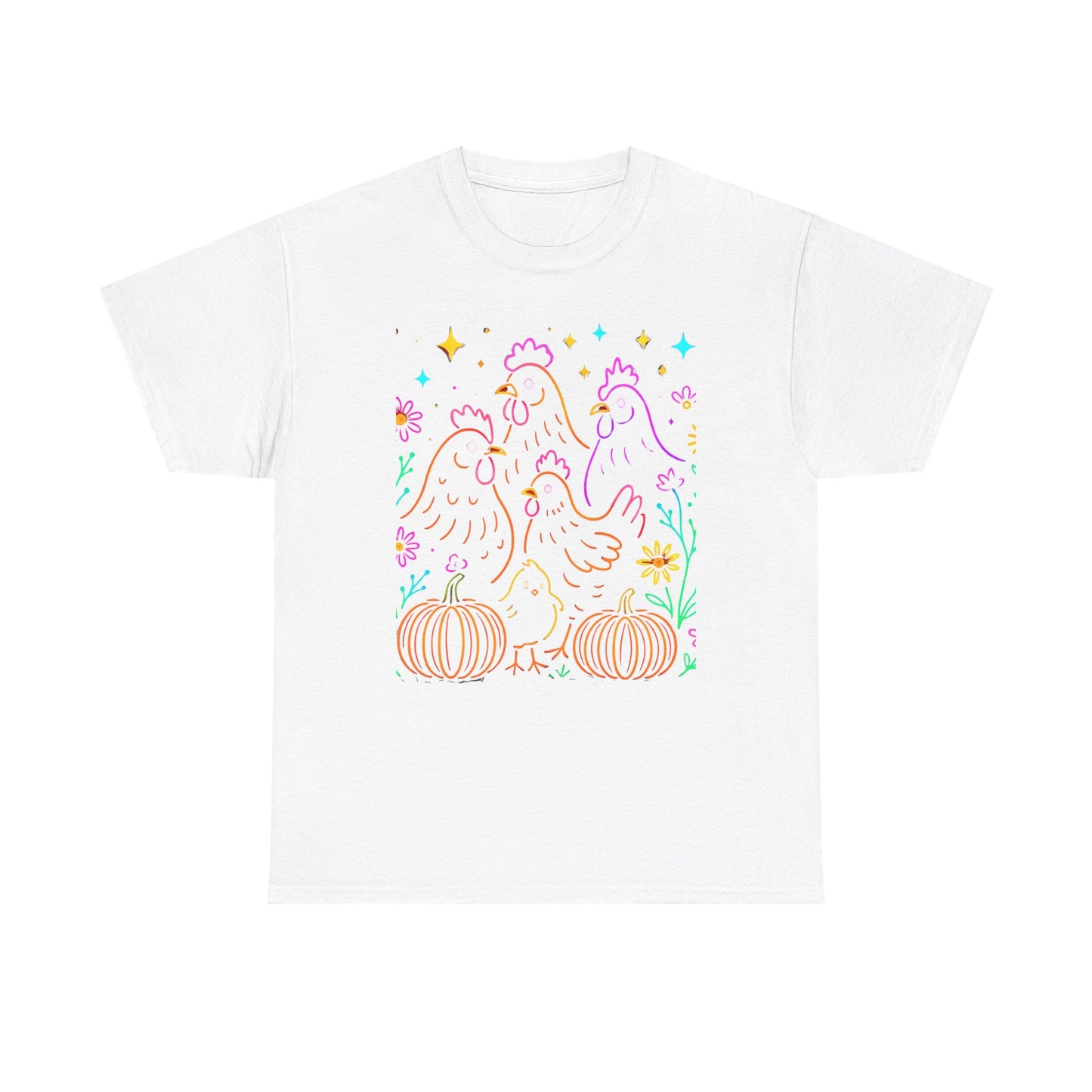 Autumn Glow Chicken Tee – Colorful Farmhouse Pumpkin Shirt