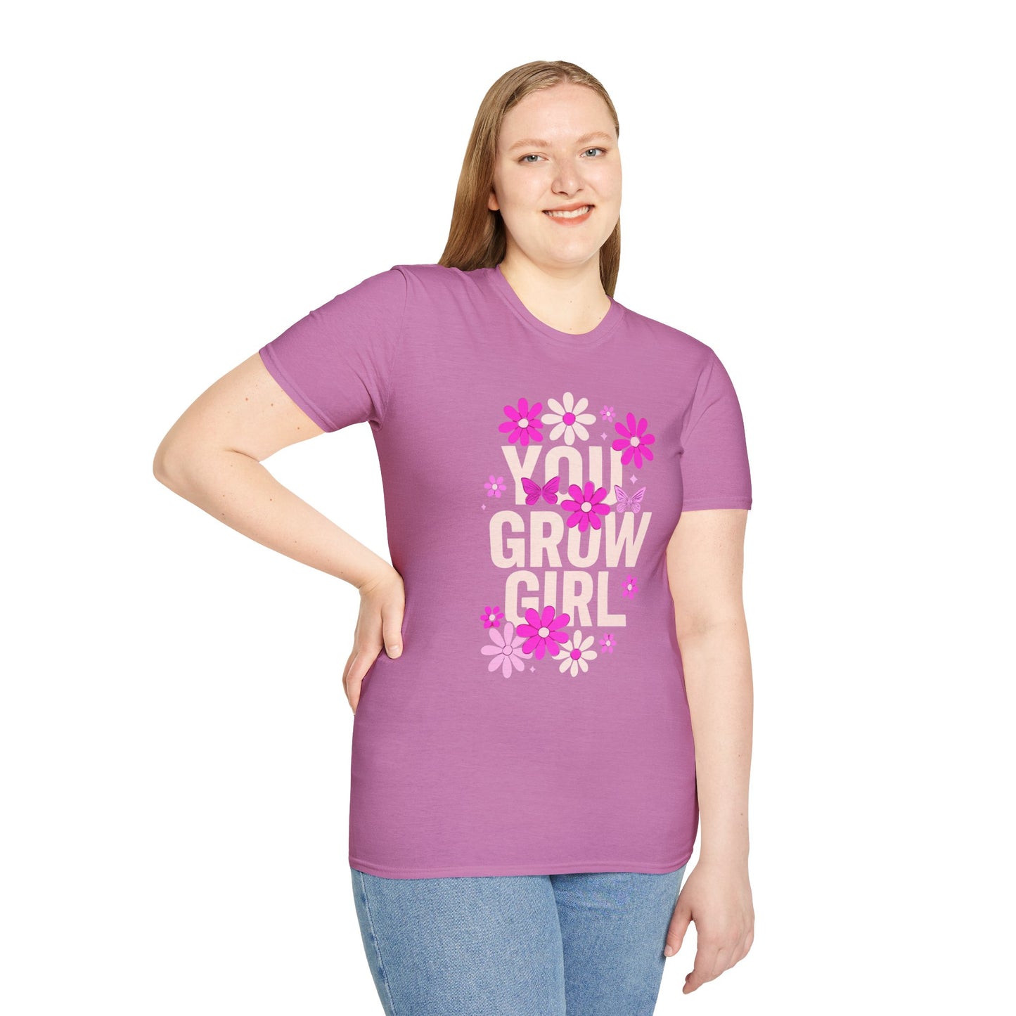 Floral Grow Girl T-Shirt, Cute Graphic Tee, Gift for Plant Lovers, Spring Fashion, Nature Lover Apparel