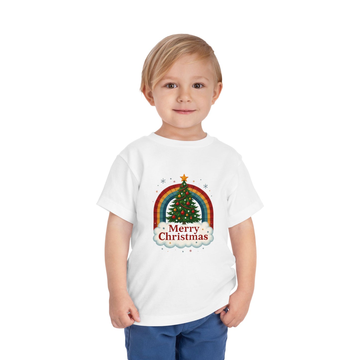 Merry Christmas Plaid Rainbow Tree Toddler Tee