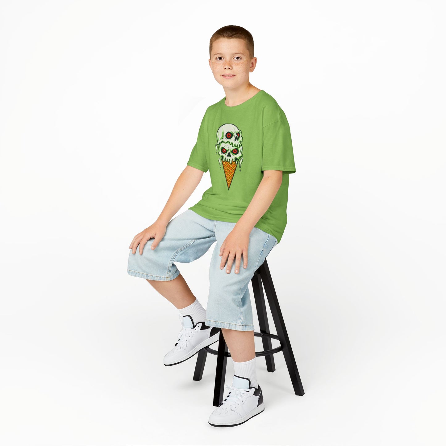 Kids Skull Ice Cream Tee, Cute T-Shirt for Kids, Halloween Apparel, Year-Round Fun, Trendy Summer Wear, Unique Gift Idea
